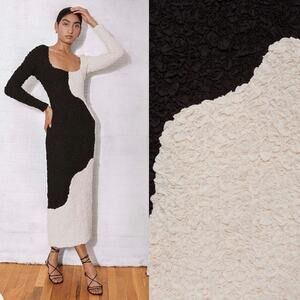 Mara Hoffman Full Circle Amy Midi Dress Black White Popcorn XS